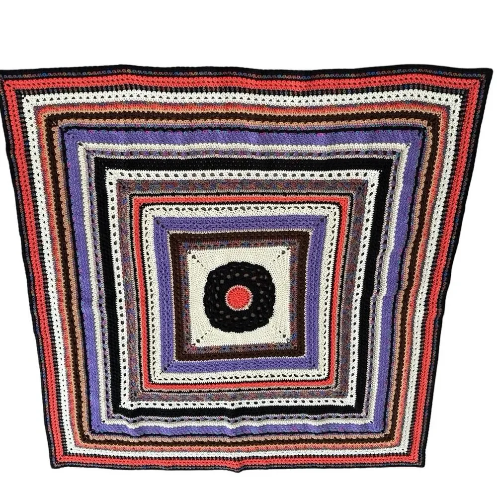 Handmade Crochet Afghan Granny Blanket Pride heavy stitch Boho Rainbow 58”x 60”